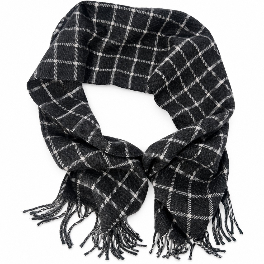 Christian Dior Monsieur Scarf Black White Grid Plaid Cashmaire Acrylic Japan VTG